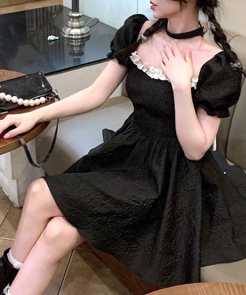 Mmeeme エムミーエメ バックリボンシャーリングミニワンピース ブラック Mmeeme エムミーエメ ワンピース Mmeeme エムミーエメ バック