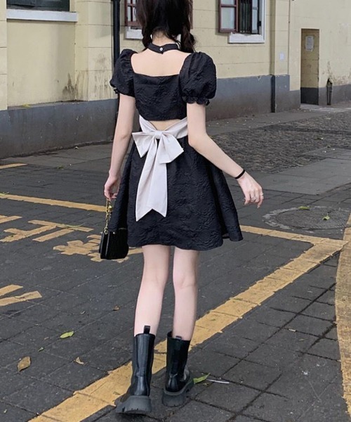 M me eme ホルターネックリボンミニワンピース M me eme ホルターネックリボンミニワンピース