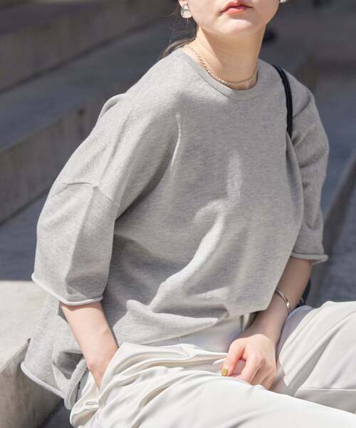 IENA（イエナ）の「《追加》LEVITA コットンハーフスリーブプルオーバー（ニット/セーター・レディース・ピンク系その他/ライトグレー/ホワイト・FREE）」の22枚目の写真