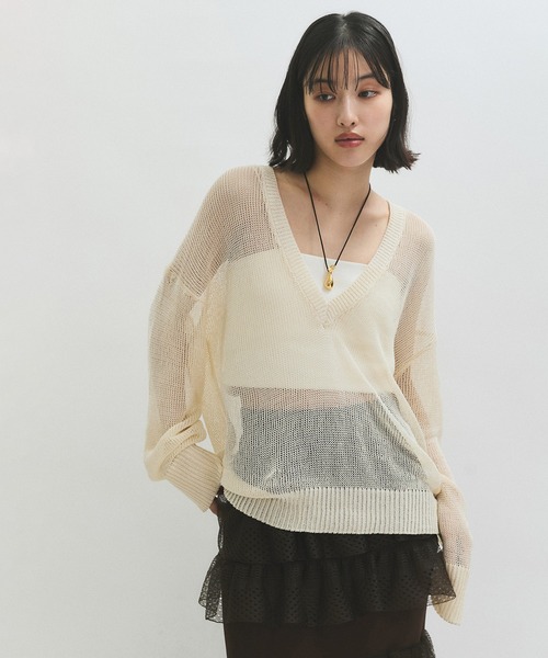 ADAM ET ROPE' FEMME シアートップス シアーVネックトップス（Tシャツ/カットソー）｜ADAM ET ROPE