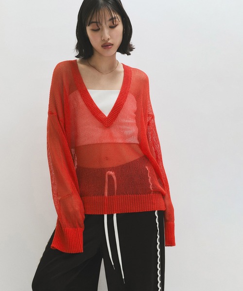ADAM ET ROPE' FEMME シアートップス シアーVネックトップス（Tシャツ/カットソー）｜ADAM ET ROPE