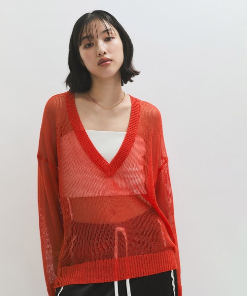 ADAM ET ROPE' トップス シアーVネックトップス（Tシャツ/カットソー）｜ADAM ET ROPE