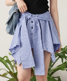 Check skirt with waist-wrap style design / 腰巻き風デザイン チェックスカート 秋物 秋服 2026年秋冬