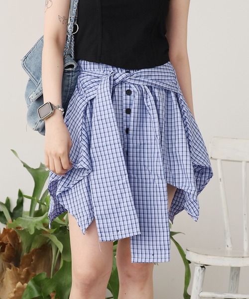 ROOPTOKYO(ループトウキョウ)の「Check skirt with waist-wrap style design / 腰巻き風デザイン チェックスカート 秋物 秋服 2026年秋冬(スカート・レディース・ライトブルー/ブラック/レッド/ブルー系3/ブラック×グレー/ブルー系2/ブルー系1・FREE)」の17枚目の写真