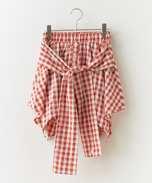 セール】Check skirt with waist-wrap style design / 腰巻き風