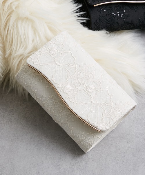 Callarus（カラルス）の「スパンコールレース刺繍 パーティーバッグ〔Callarus〕（クラッチバッグ・レディース・ブラック/ベージュ・FREE）」の8枚目の写真