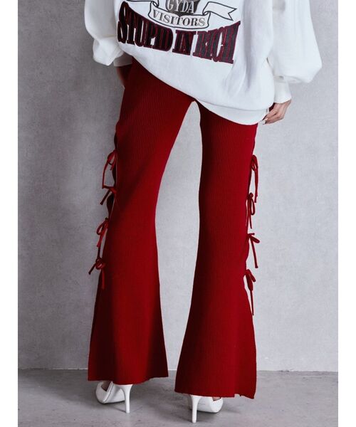 GYDA（ジェイダ）の「SIDE RIBBONスリットニットフレアパンツ（その他パンツ・レディース・レッド/ブラック・FREE）」の10枚目の写真
