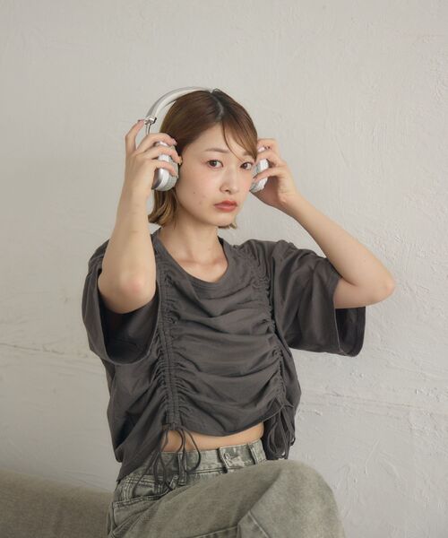 RETRO GIRL（レトロガール）の「ピグメントドロストTEE（Tシャツ/カットソー・レディース・ホワイト系その他/パープル/チャコールグレー・FREE）」の4枚目の写真