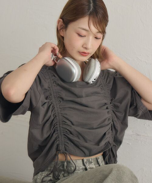 RETRO GIRL（レトロガール）の「ピグメントドロストTEE（Tシャツ/カットソー・レディース・ホワイト系その他/パープル/チャコールグレー・FREE）」の5枚目の写真