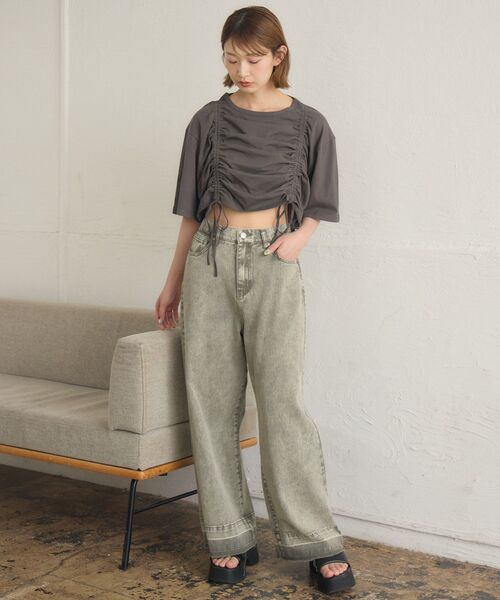 RETRO GIRL（レトロガール）の「ピグメントドロストTEE（Tシャツ/カットソー・レディース・ホワイト系その他/パープル/チャコールグレー・FREE）」の6枚目の写真
