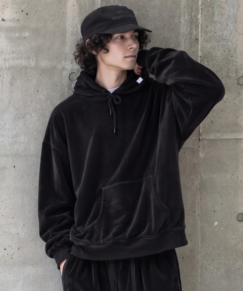 セール】ベロア素材オーバーサイズフーディVelour Short Hoodie