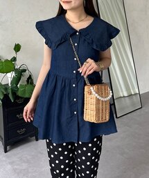 bibiy. フリル ペプラム　半袖シャツ ネイビー　pop up限定 bibiy. フリル ペプラム 半袖シャツ ネイビー pop up限定