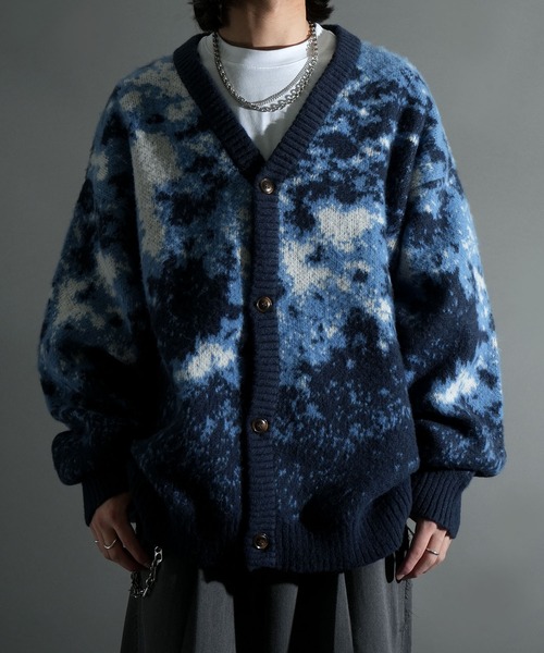 セール】アブストラクト柄 シャギーニット カーディガン（カーディガン