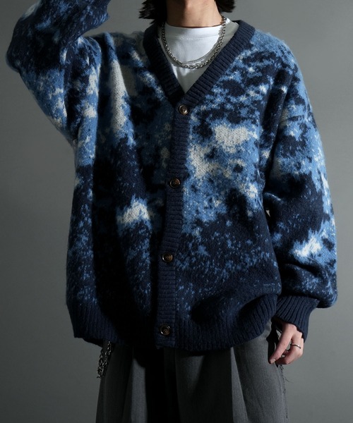 セール】アブストラクト柄 シャギーニット カーディガン（カーディガン
