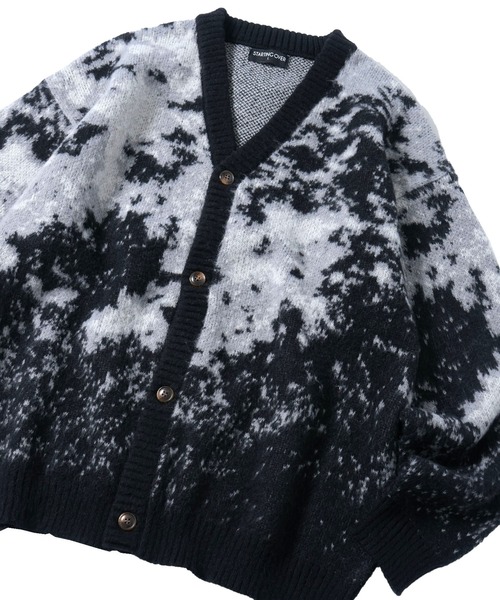 セール】アブストラクト柄 シャギーニット カーディガン（カーディガン