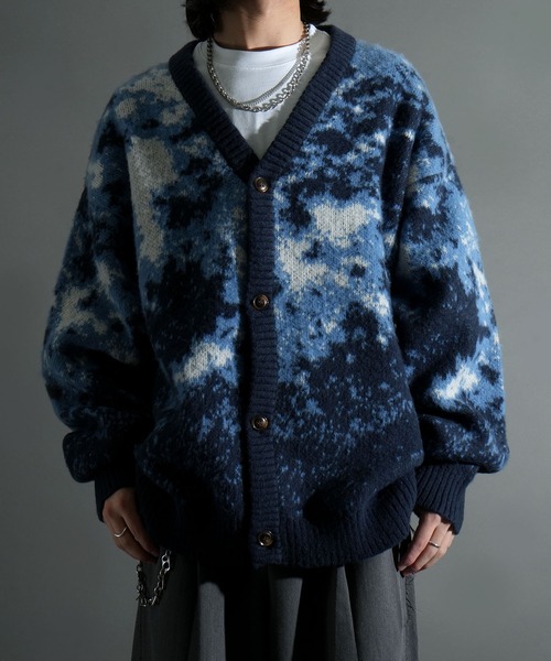 セール】アブストラクト柄 シャギーニット カーディガン（カーディガン