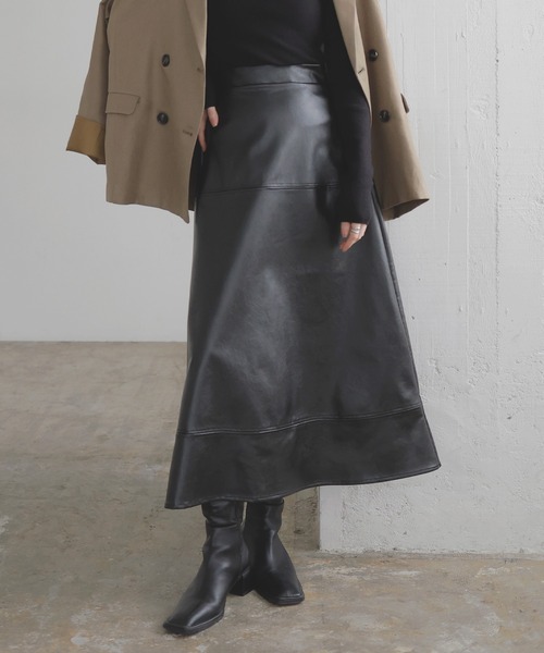 Theory フェイクレザー　A ラインスカート Theory フェイクレザー A ラインスカート GU公式 | フェイク