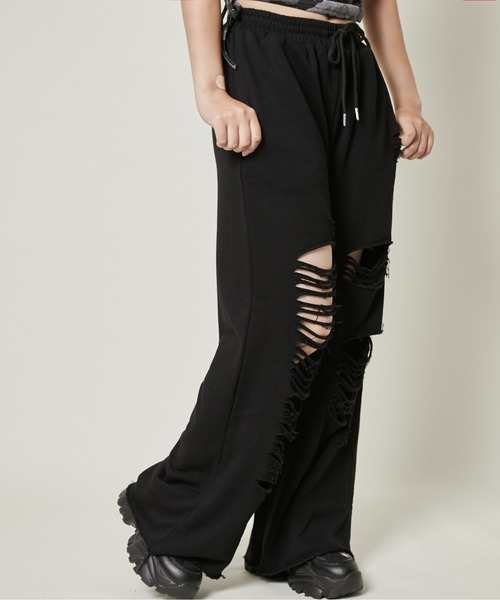 GORGE（ゴージ）の「《クラッシュ加工×ワイドシルエット》レディース スウェットパンツ 裏毛 春夏秋冬対応（その他パンツ・レディース・ブラウン/ブラック/グレー・F）」の4枚目の写真