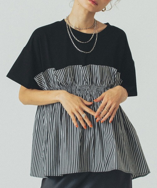 ROSE BUD(ローズバッド)の「【WEB・一部店舗限定】FRILL LAYERED TOP(Tシャツ/カットソー・レディース・ブラック/ベージュ/ホワイト・ONE SIZE)」の3枚目の写真