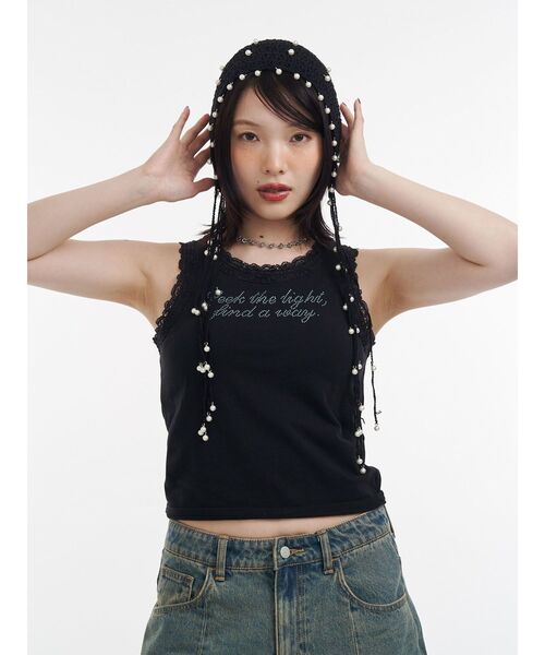 jouetie（ジュエティ）の「レースラインストーンロゴタンクトップ（タンクトップ・レディース・レッド/その他2/ブラック/オフホワイト・MEDIUM）」の15枚目の写真