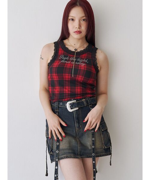 jouetie（ジュエティ）の「レースラインストーンロゴタンクトップ（タンクトップ・レディース・レッド/その他2/ブラック/オフホワイト・MEDIUM）」の17枚目の写真