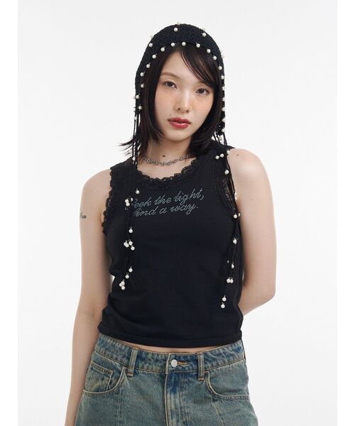 jouetie（ジュエティ）の「レースラインストーンロゴタンクトップ（タンクトップ・レディース・レッド/その他2/ブラック/オフホワイト・MEDIUM）」の5枚目の写真