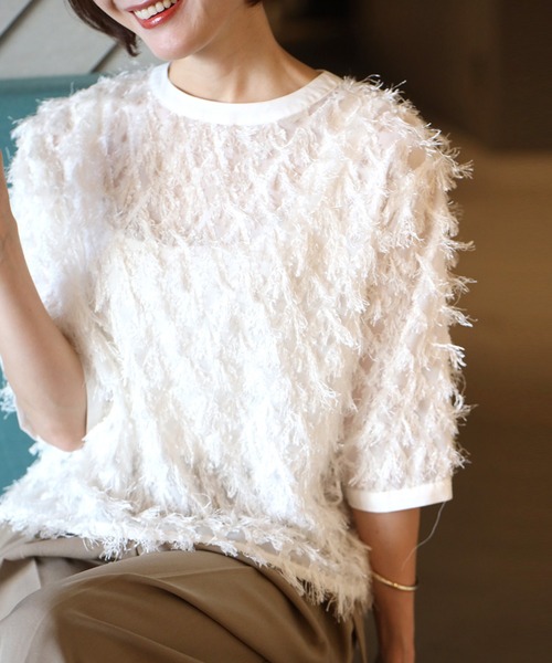 Ehre style(エーレスタイル)の「Tシャツ卒業!私の主役服フリンジトップス(シャツ/ブラウス・レディース・ブルー/ホワイト/ブラック・FREE)」の2枚目の写真
