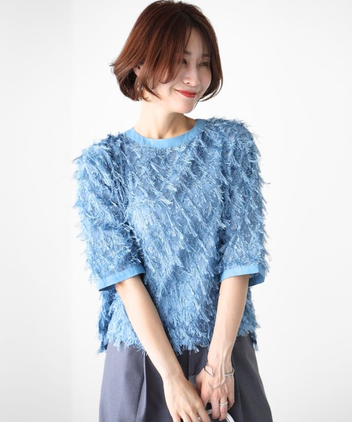 Ehre style(エーレスタイル)の「Tシャツ卒業!私の主役服フリンジトップス(シャツ/ブラウス・レディース・ブルー/ホワイト/ブラック・FREE)」の10枚目の写真