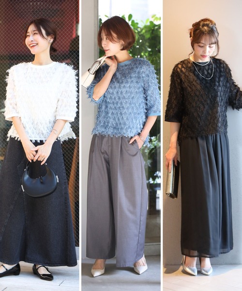 Ehre style(エーレスタイル)の「Tシャツ卒業!私の主役服フリンジトップス(シャツ/ブラウス・レディース・ブルー/ホワイト/ブラック・FREE)」の11枚目の写真