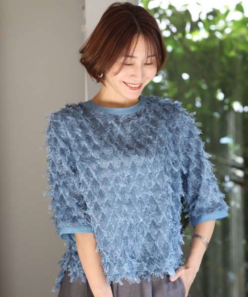 Ehre style(エーレスタイル)の「Tシャツ卒業!私の主役服フリンジトップス(シャツ/ブラウス・レディース・ブルー/ホワイト/ブラック・FREE)」の14枚目の写真
