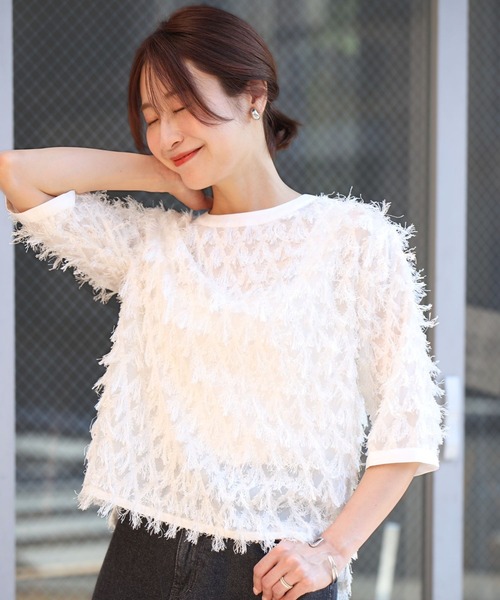 Ehre style(エーレスタイル)の「Tシャツ卒業!私の主役服フリンジトップス(シャツ/ブラウス・レディース・ブルー/ホワイト/ブラック・FREE)」の4枚目の写真