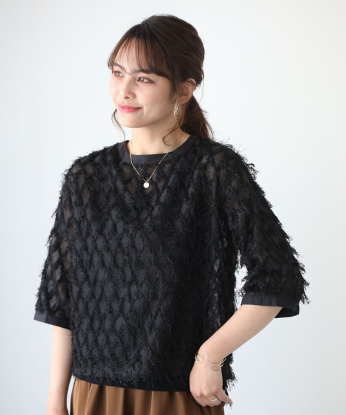 Ehre style(エーレスタイル)の「Tシャツ卒業!私の主役服フリンジトップス(シャツ/ブラウス・レディース・ブルー/ホワイト/ブラック・FREE)」の6枚目の写真