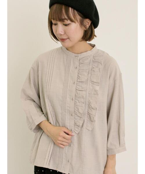 Samansa Mos2（サマンサ モスモス）の「フリルアシンメトリーブラウス（シャツ/ブラウス・レディース・ベージュ/レッド/ブラック/チャコールグレー・F）」の3枚目の写真