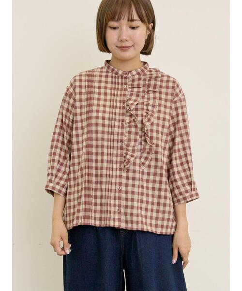 Samansa Mos2（サマンサ モスモス）の「フリルアシンメトリーブラウス（シャツ/ブラウス・レディース・ベージュ/レッド/ブラック/チャコールグレー・F）」の6枚目の写真