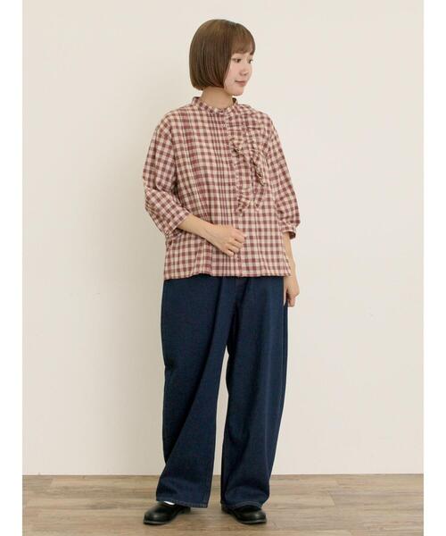 Samansa Mos2（サマンサ モスモス）の「フリルアシンメトリーブラウス（シャツ/ブラウス・レディース・ベージュ/レッド/ブラック/チャコールグレー・F）」の8枚目の写真