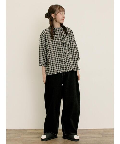 Samansa Mos2（サマンサ モスモス）の「フリルアシンメトリーブラウス（シャツ/ブラウス・レディース・ベージュ/レッド/ブラック/チャコールグレー・F）」の21枚目の写真