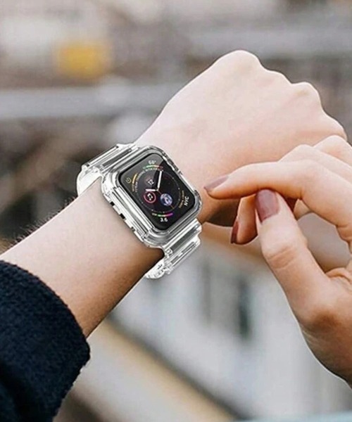 CALIFORNIA OUTFITTERS(カリフォルニア アウトフィッターズ)の「8B3 クリアスマートウォッチ Apple Watchバンド ケース一体型ベルト 38mm 40mm 41mm 42mm 44mm 45mm(デジタル腕時計・レディース・ブラック/クリア・38-41mm/42-45mm)」の6枚目の写真