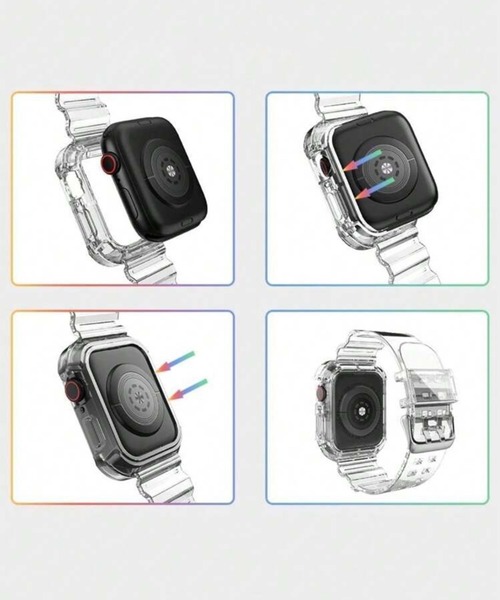 CALIFORNIA OUTFITTERS(カリフォルニア アウトフィッターズ)の「8B3 クリアスマートウォッチ Apple Watchバンド ケース一体型ベルト 38mm 40mm 41mm 42mm 44mm 45mm(デジタル腕時計・レディース・ブラック/クリア・38-41mm/42-45mm)」の7枚目の写真