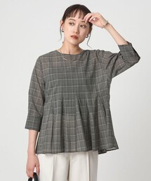 グリーンレーベルリラクシング 茶系グレンチェックブラウス green label relaxing（グリーンレーベルリラクシング）の