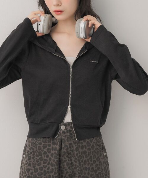 ems excite（エムズエキサイト）の「ラメ混ZIPパーカー（Tシャツ/カットソー・レディース・ブラック/オフホワイト/ピンク・FREE）」の2枚目の写真