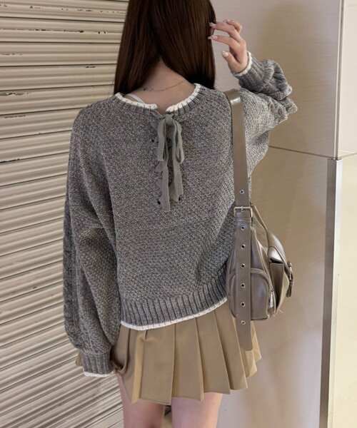 Another Branch olive des olive（アナザーブランチオリーブデオリーブ）の「ベロアモールケーブルプルオーバー（ニット/セーター・レディース・ラベンダー/イエロー/アイボリー/サックスブルー/グレー・FREE）」の3枚目の写真