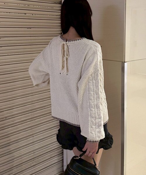 Another Branch olive des olive（アナザーブランチオリーブデオリーブ）の「ベロアモールケーブルプルオーバー（ニット/セーター・レディース・ラベンダー/イエロー/アイボリー/サックスブルー/グレー・FREE）」の7枚目の写真