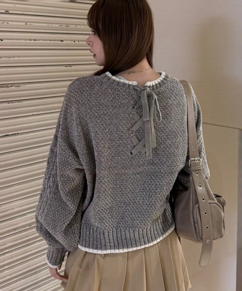 Another Branch olive des olive（アナザーブランチオリーブデオリーブ）の「ベロアモールケーブルプルオーバー（ニット/セーター・レディース・ラベンダー/イエロー/アイボリー/サックスブルー/グレー・FREE）」の12枚目の写真