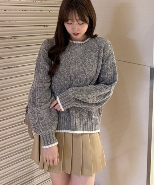 Another Branch olive des olive（アナザーブランチオリーブデオリーブ）の「ベロアモールケーブルプルオーバー（ニット/セーター・レディース・ラベンダー/イエロー/アイボリー/サックスブルー/グレー・FREE）」の14枚目の写真