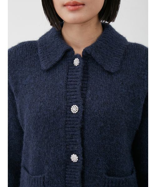 Mila Owen（ミラオーウェン）の「ビジューボタンシャギーポロニットカーディガン（カーディガン/ボレロ・レディース・イエロー/グレー/ネイビー・1/0）」の8枚目の写真