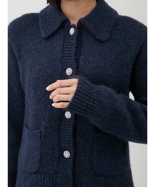 Mila Owen（ミラオーウェン）の「ビジューボタンシャギーポロニットカーディガン（カーディガン/ボレロ・レディース・イエロー/グレー/ネイビー・1/0）」の9枚目の写真