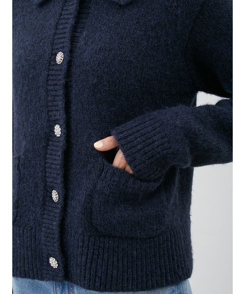 ビジューボタンシャギーポロニットカーディガン（カーディガン/ボレロ