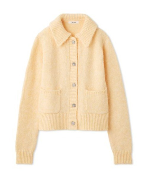 ビジューボタンシャギーポロニットカーディガン（カーディガン/ボレロ