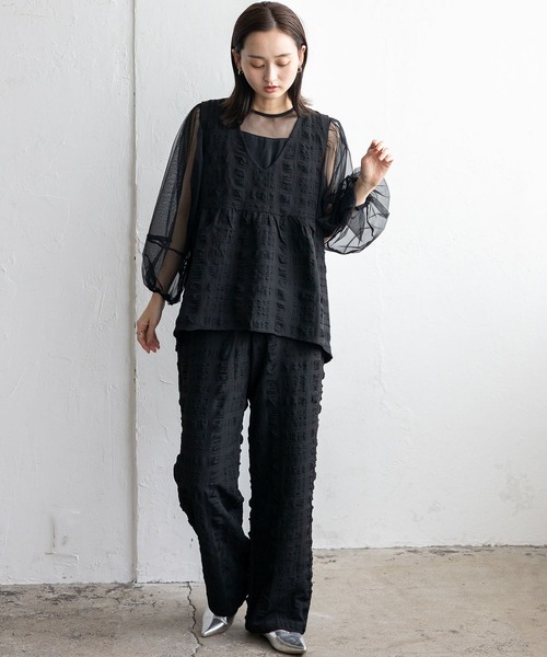 No Rule No Line（ノール－ルノーライン）の「Vネックノースリーブペプラムトップス セレモニー オケージョン 結婚式 セットアップ対応 カセットスタイル対応(別売り)（ベスト・レディース・ホワイト/ブラック・FREE）」の5枚目の写真