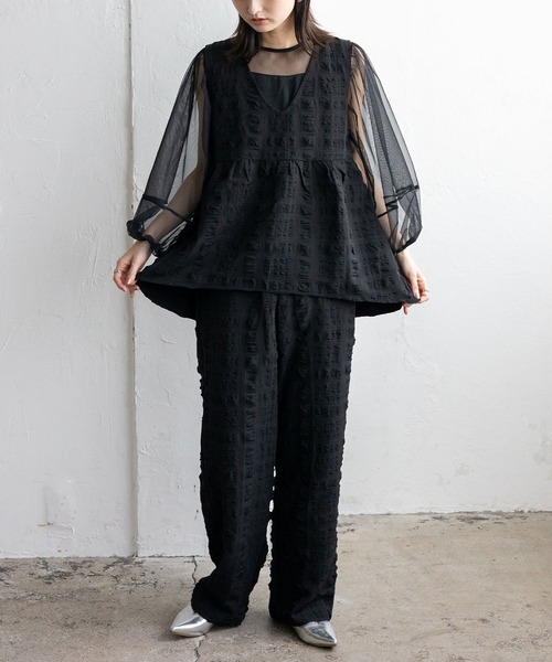 No Rule No Line（ノール－ルノーライン）の「Vネックノースリーブペプラムトップス セレモニー オケージョン 結婚式 セットアップ対応 カセットスタイル対応(別売り)（ベスト・レディース・ホワイト/ブラック・FREE）」の6枚目の写真